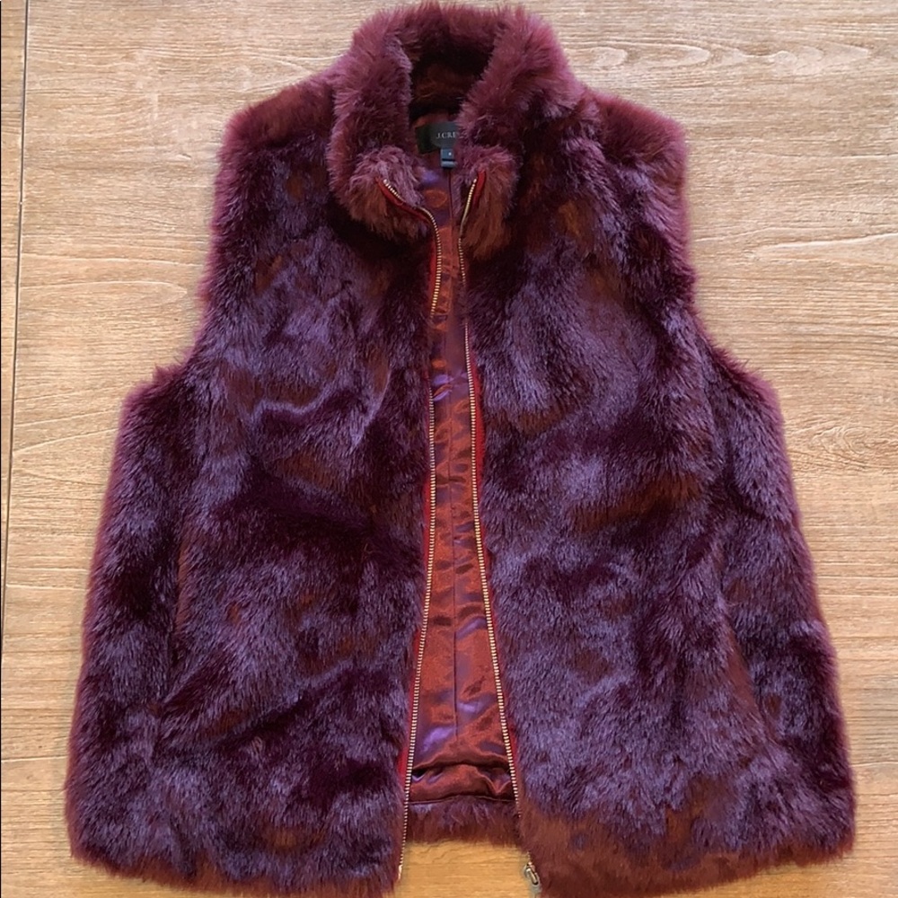 J.CREW Maroon fur vest zip up